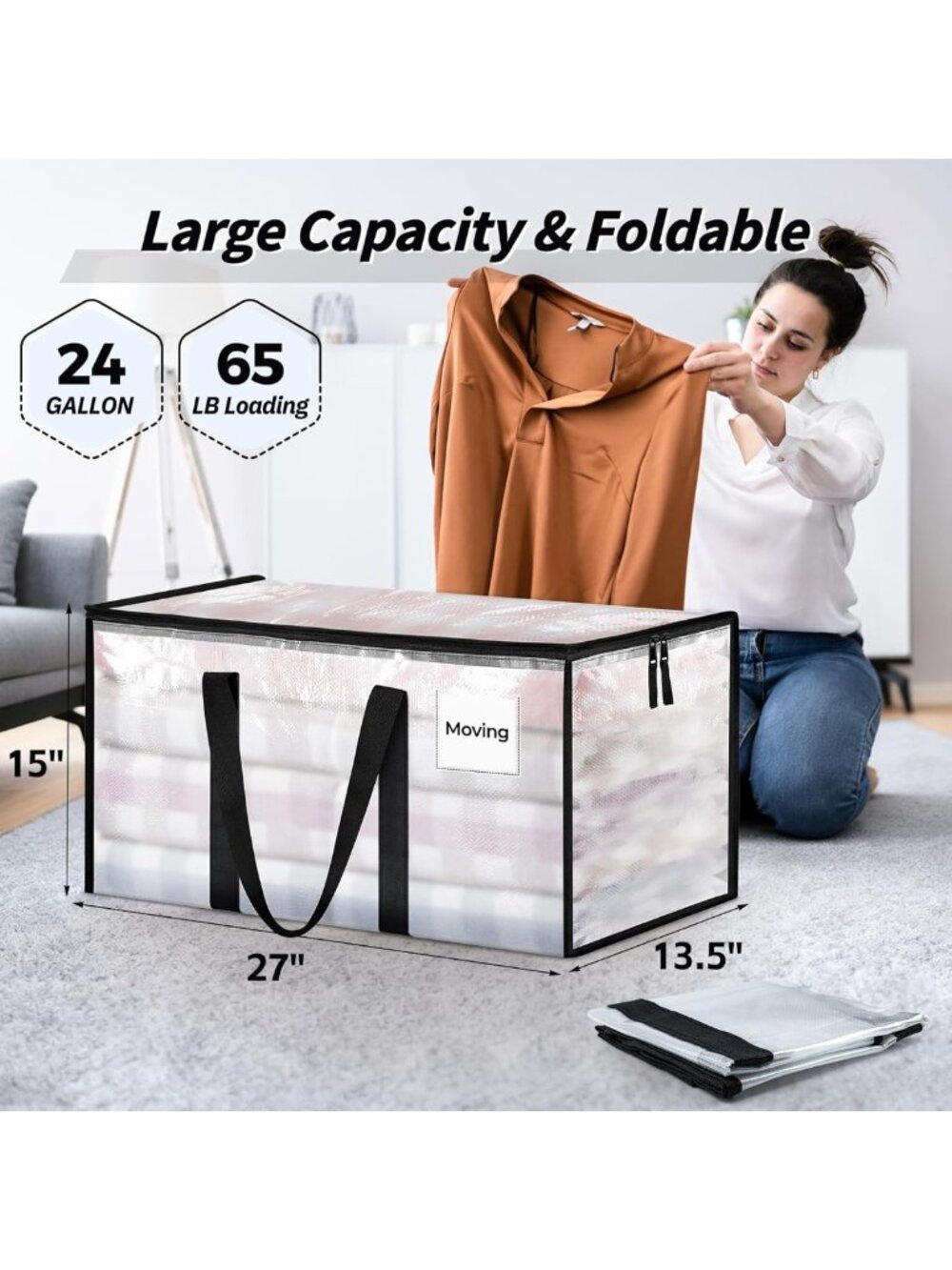 Extra Large Clear Storage Bins with Lids - 8 Pack, Heavy-Duty Moving Bags - Picture 2 of 7